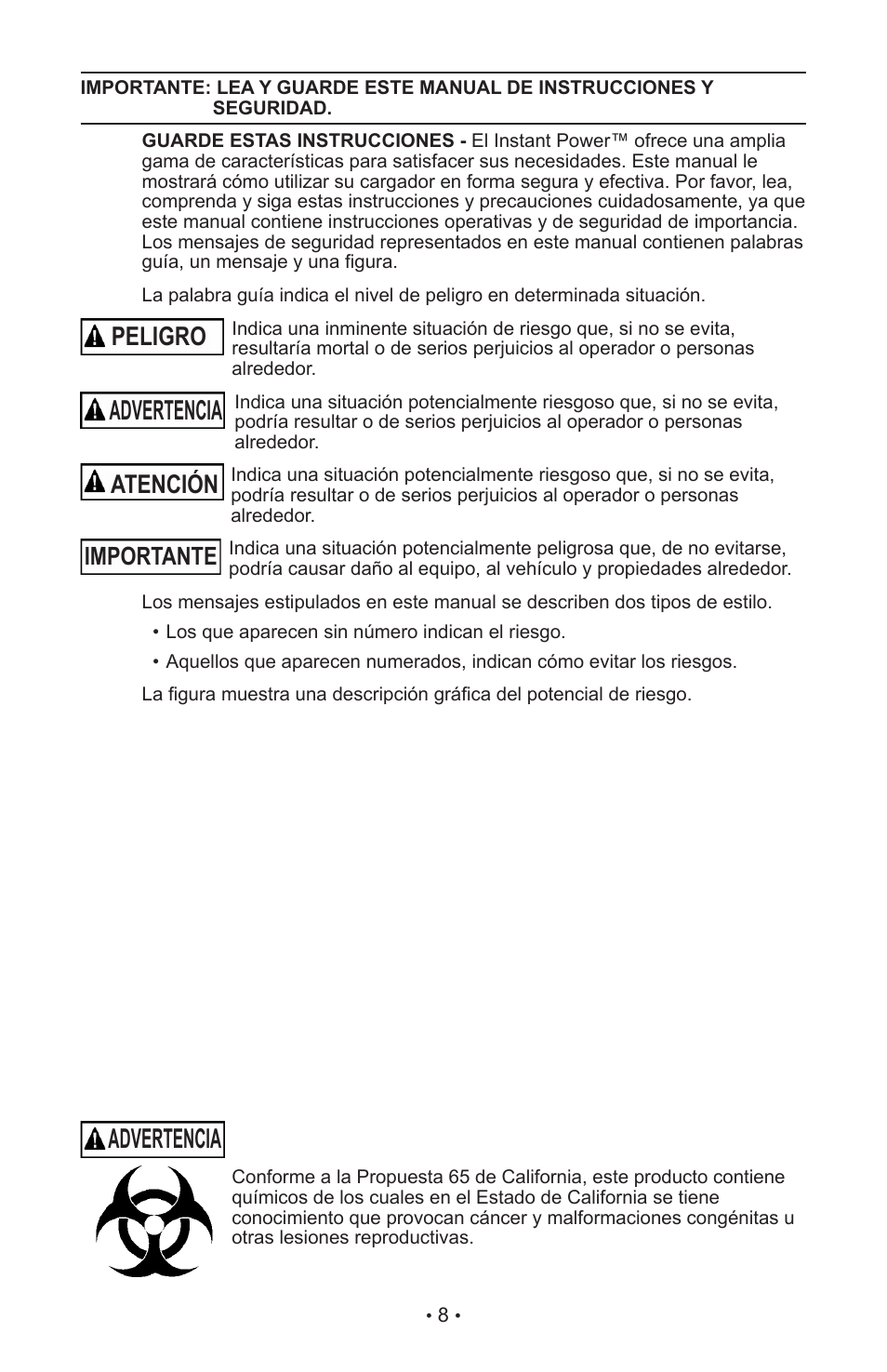 Advertencia, Peligro, Atención | Importante | Schumacher IP-55 User Manual | Page 12 / 27