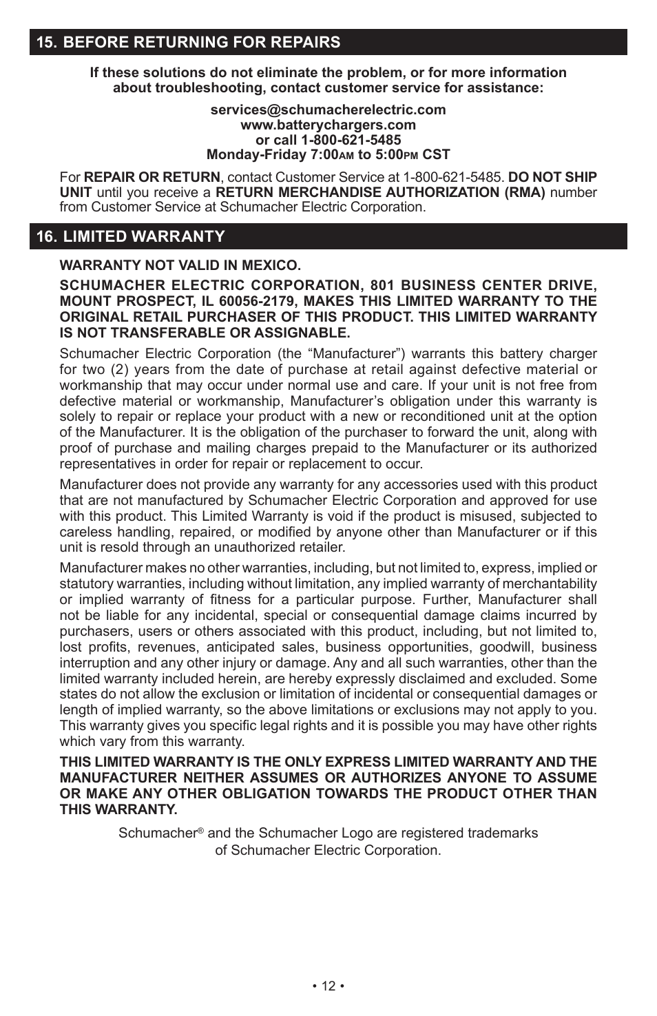 Schumacher PSC-2030T User Manual | Page 12 / 32
