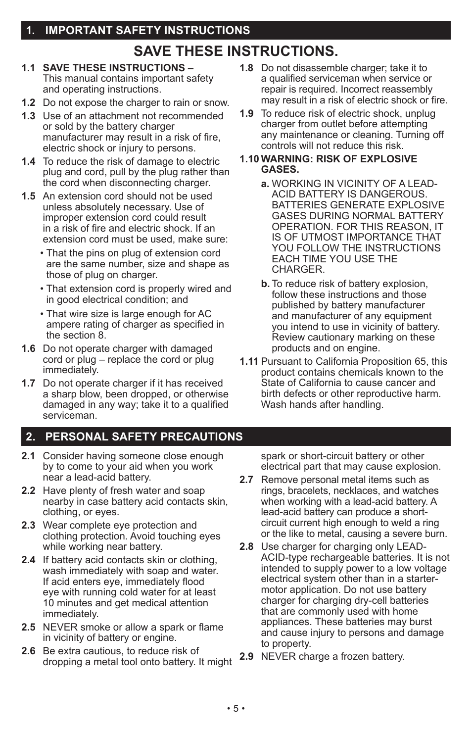 Save these instructions | Schumacher PSC-2030T User Manual | Page 5 / 32