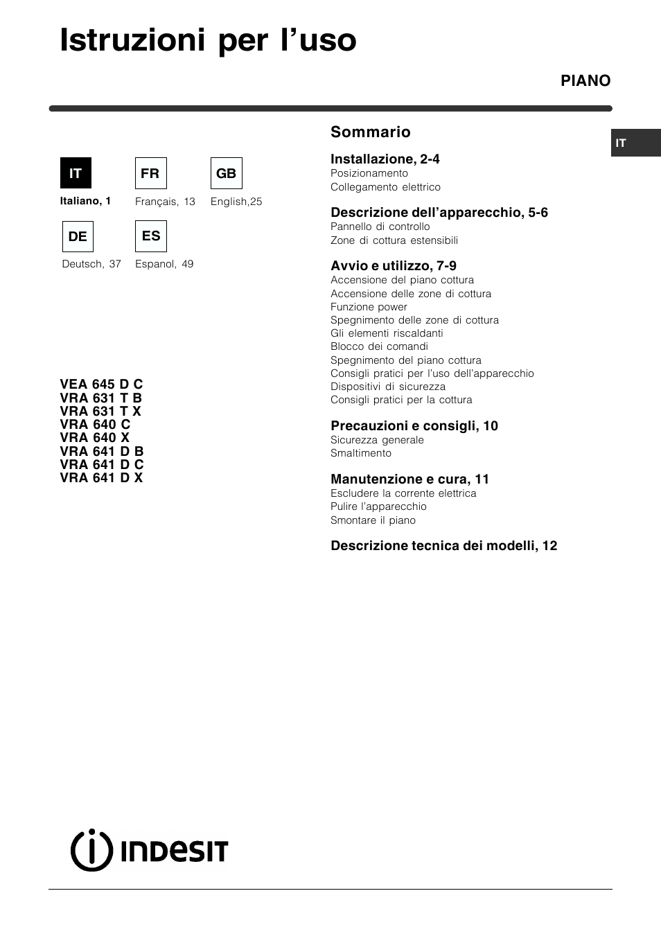 Indesit VRA 641 D X User Manual | 60 pages