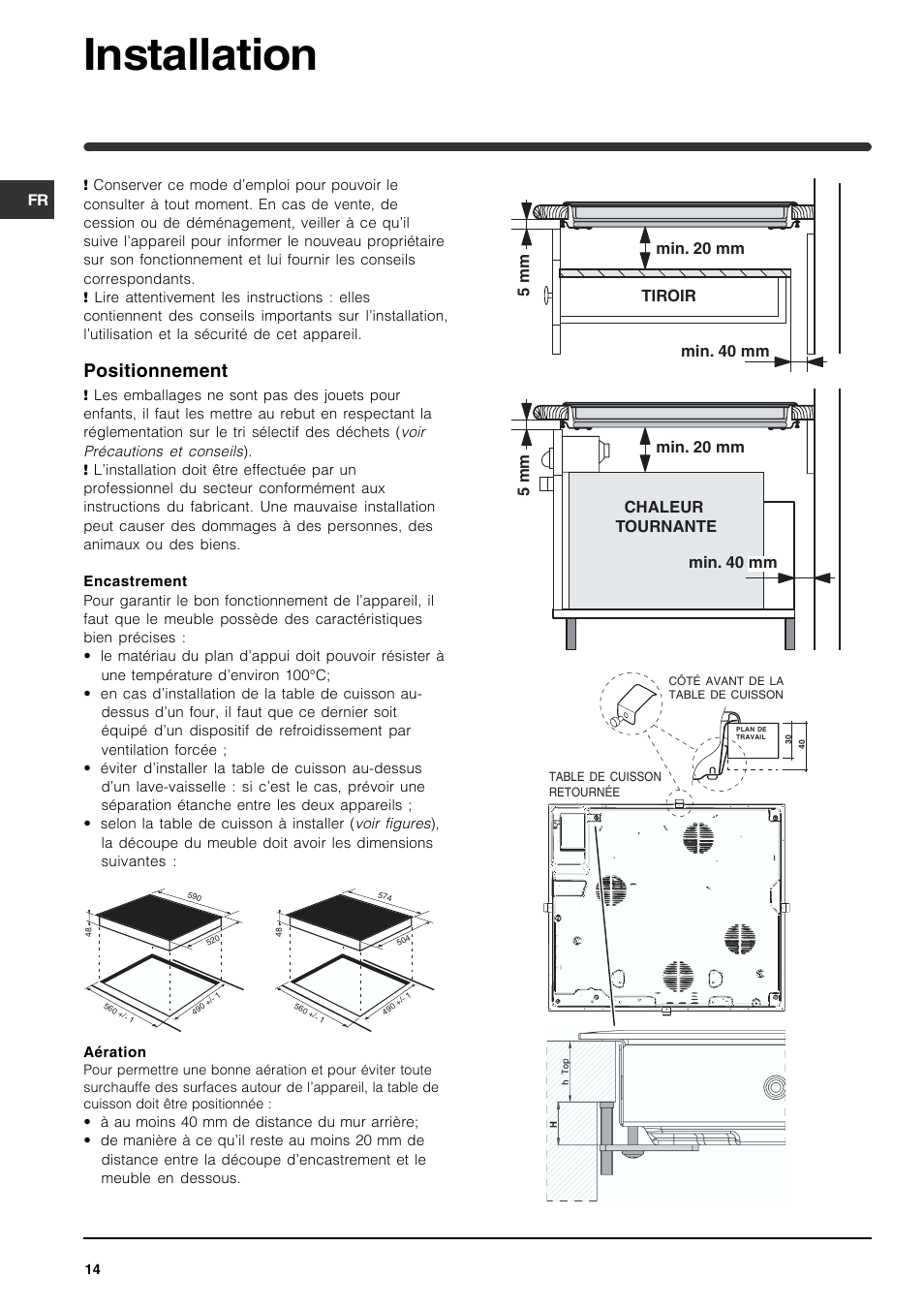 Installation, Positionnement | Indesit VRA 641 D X User Manual | Page 14 / 60