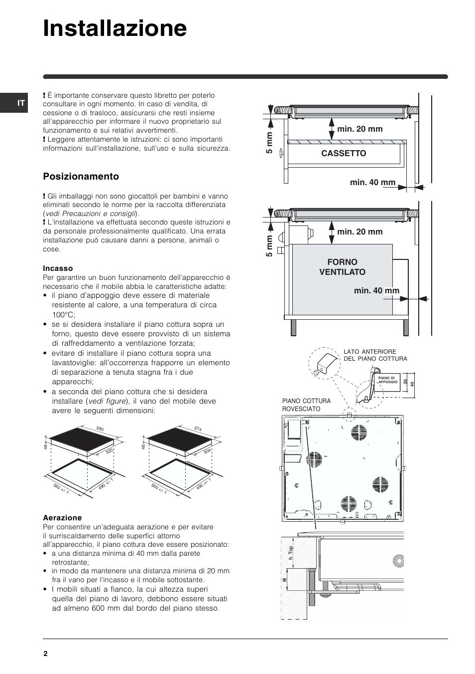 Installazione, Posizionamento | Indesit VRA 641 D X User Manual | Page 2 / 60