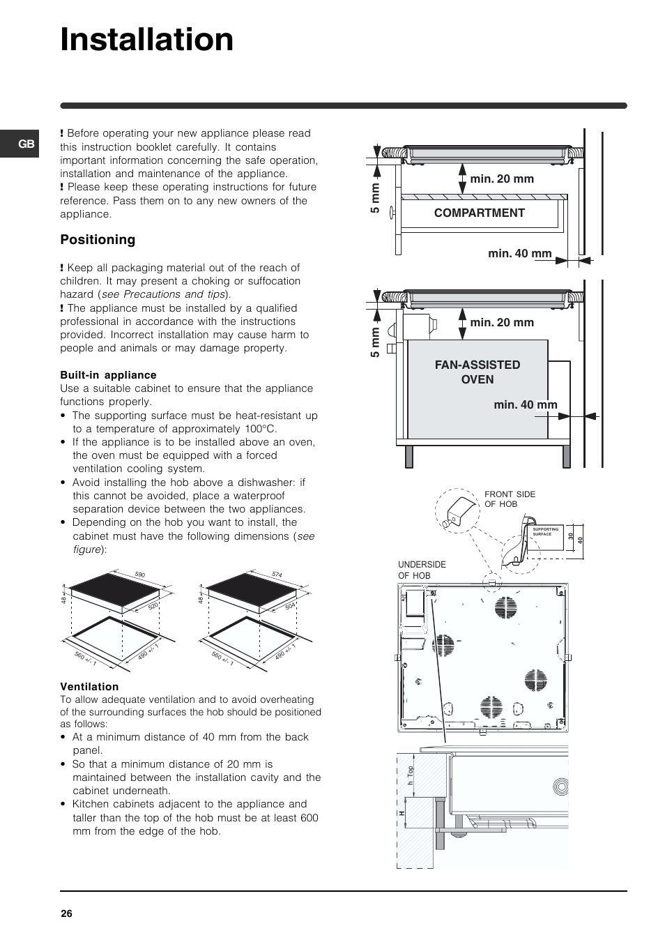Installation, Positioning | Indesit VRA 641 D X User Manual | Page 26 / 60