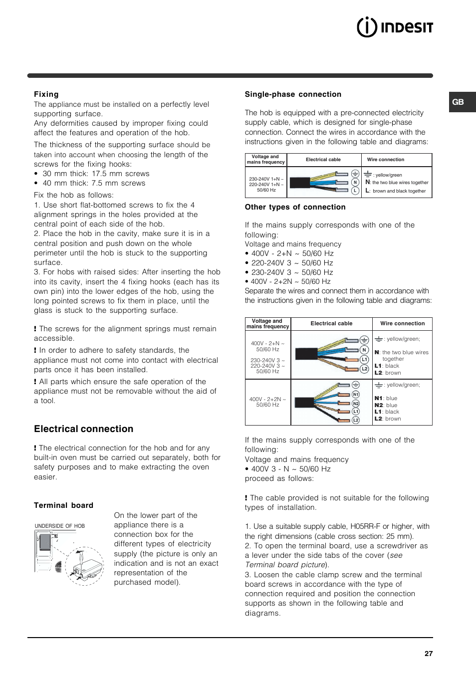 Electrical connection | Indesit VRA 641 D X User Manual | Page 27 / 60