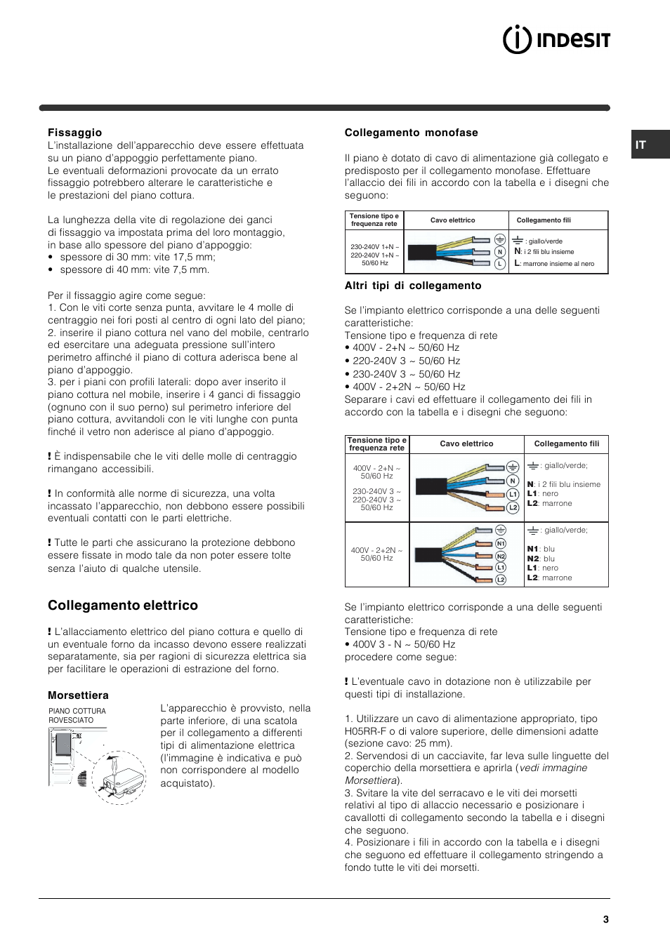 Collegamento elettrico | Indesit VRA 641 D X User Manual | Page 3 / 60