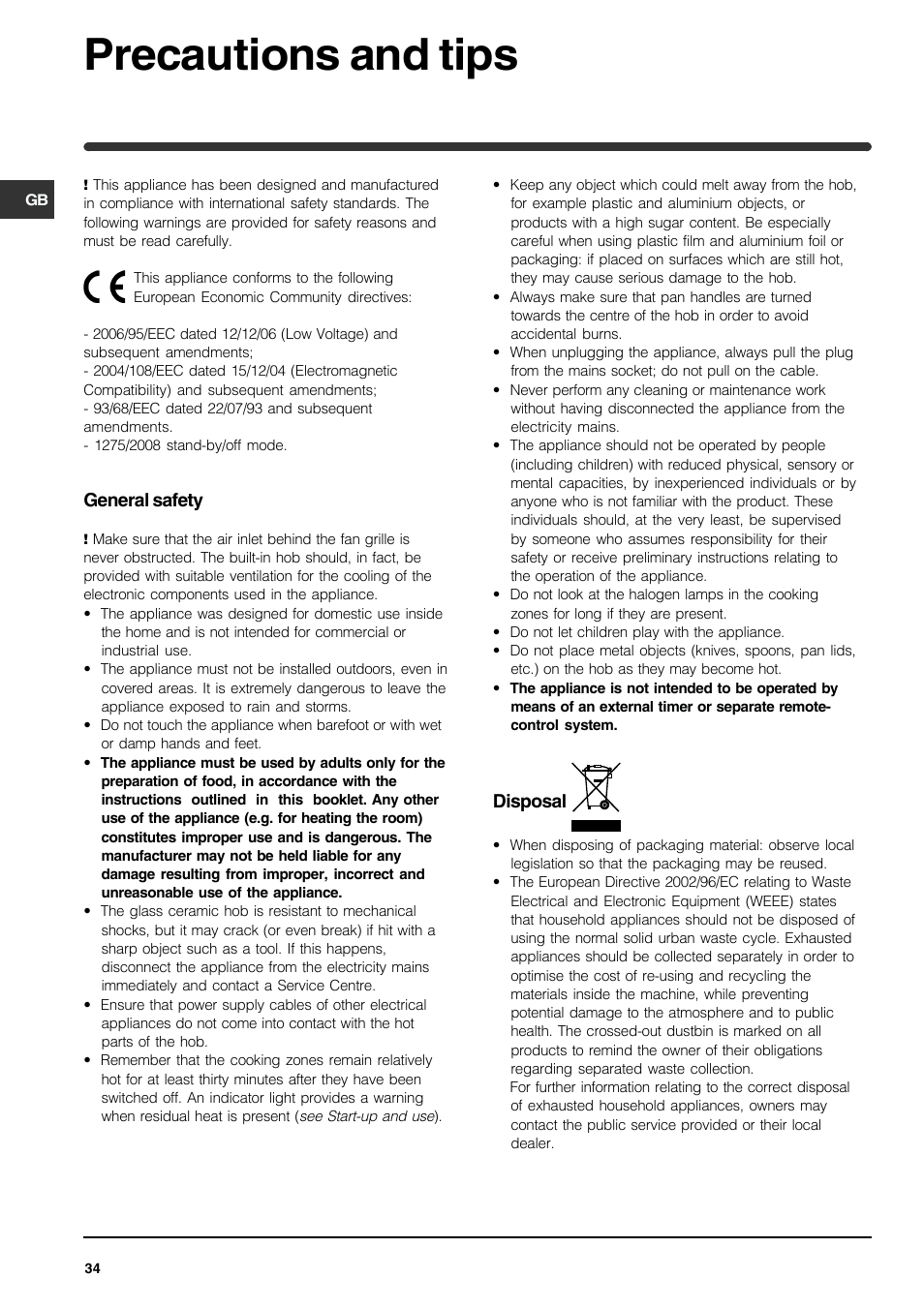 Precautions and tips | Indesit VRA 641 D X User Manual | Page 34 / 60
