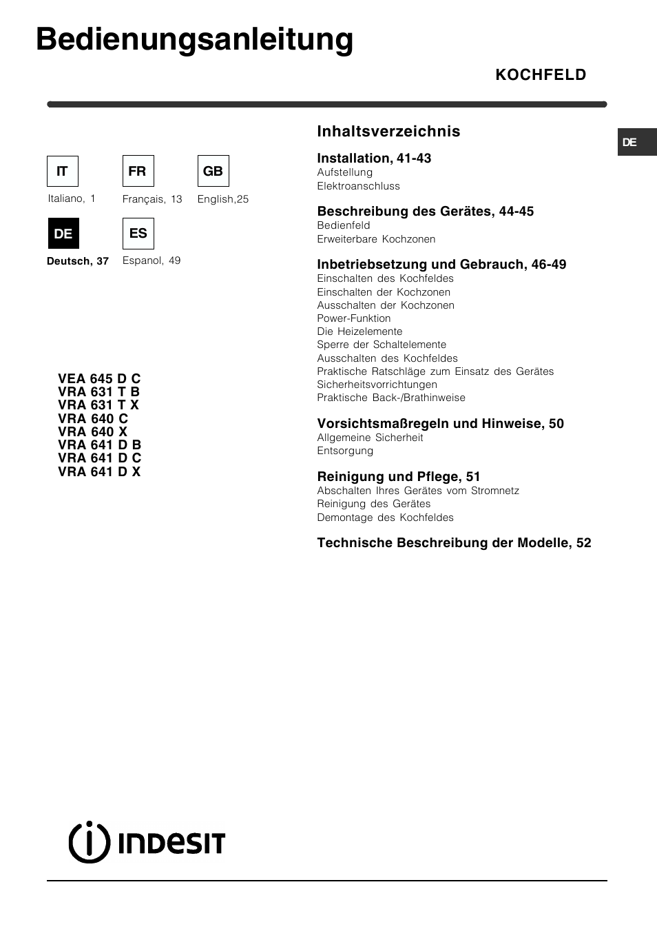 Bedienungsanleitung | Indesit VRA 641 D X User Manual | Page 37 / 60