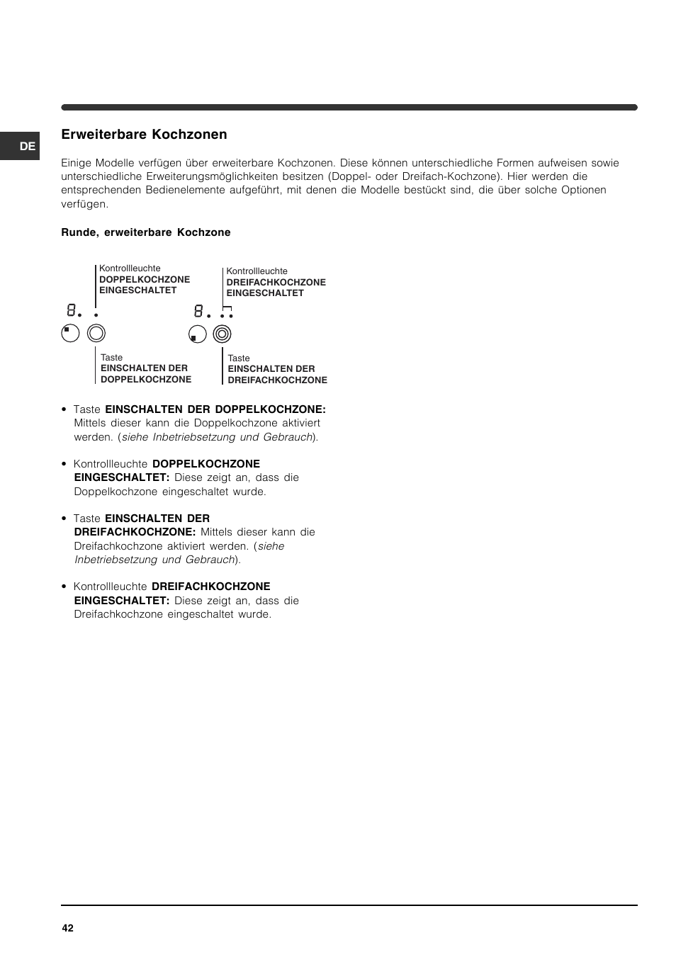 Erweiterbare kochzonen | Indesit VRA 641 D X User Manual | Page 42 / 60
