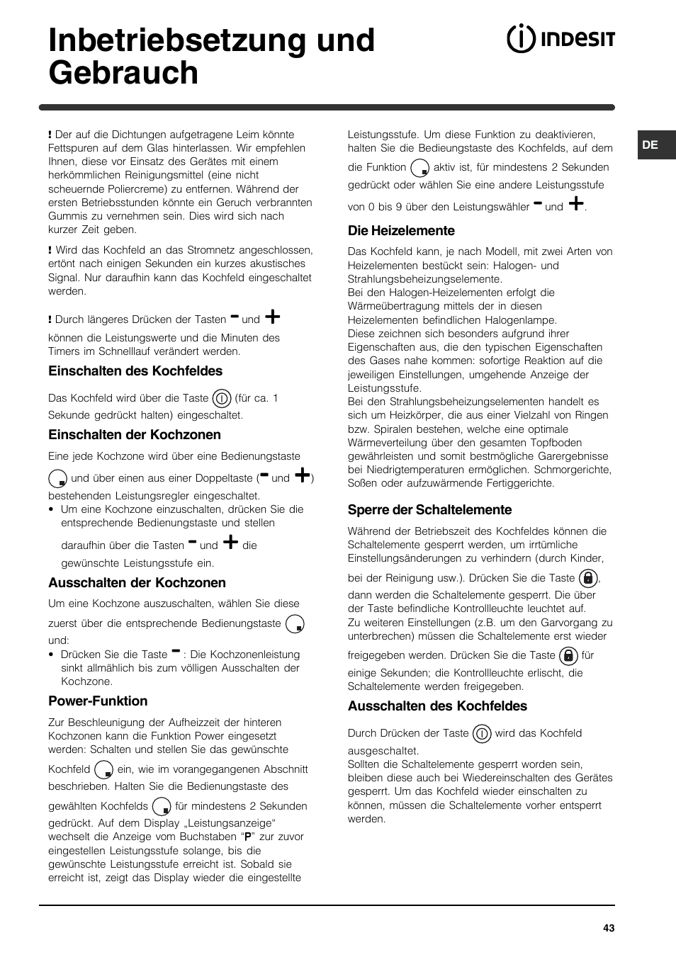 Inbetriebsetzung und gebrauch | Indesit VRA 641 D X User Manual | Page 43 / 60