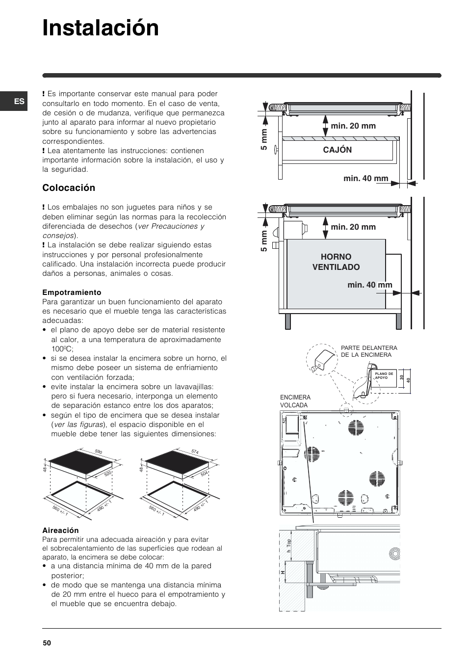 Instalación, Colocación | Indesit VRA 641 D X User Manual | Page 50 / 60