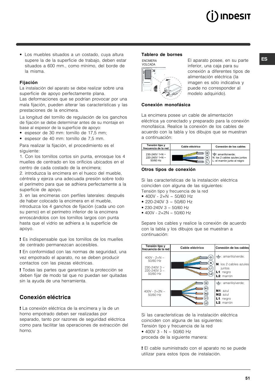 Conexión eléctrica | Indesit VRA 641 D X User Manual | Page 51 / 60