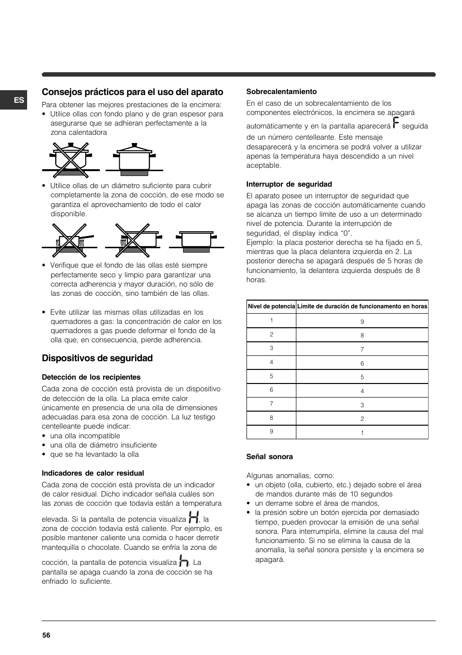 Consejos prácticos para el uso del aparato, Dispositivos de seguridad | Indesit VRA 641 D X User Manual | Page 56 / 60