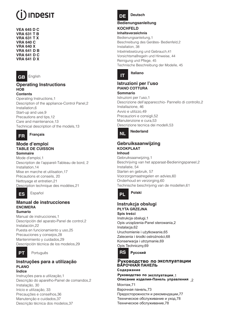 Indesit VRA 640 X User Manual | 80 pages