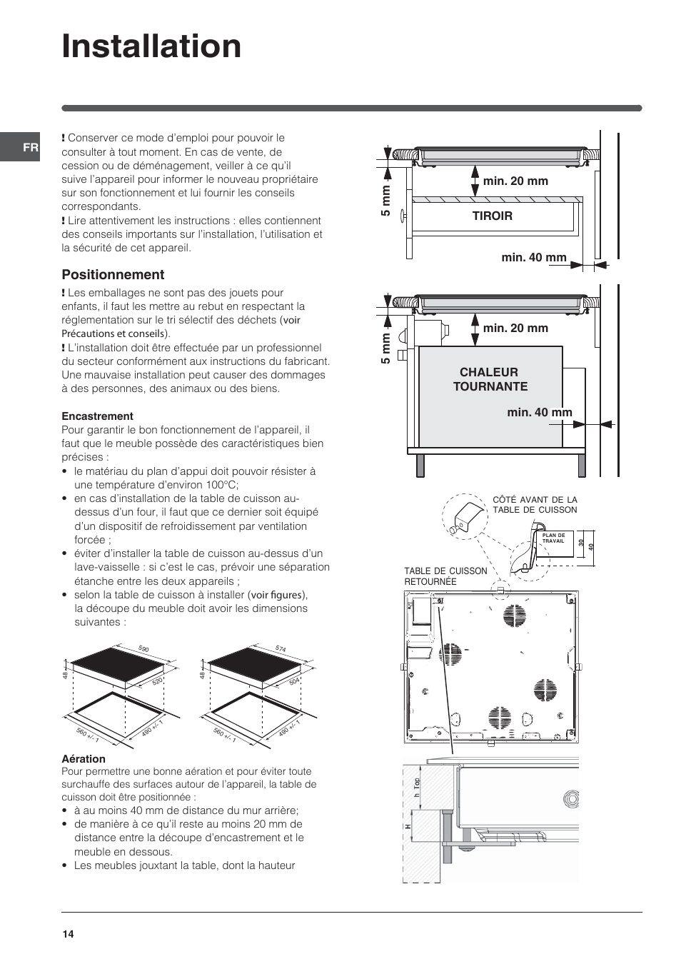 Installation, Positionnement | Indesit VRA 640 X User Manual | Page 14 / 80