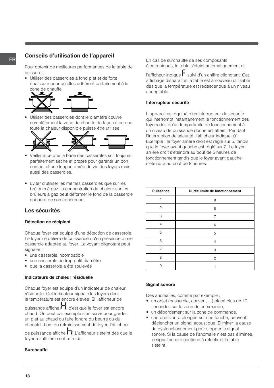 Conseils d’utilisation de l’appareil, Les sécurités | Indesit VRA 640 X User Manual | Page 18 / 80