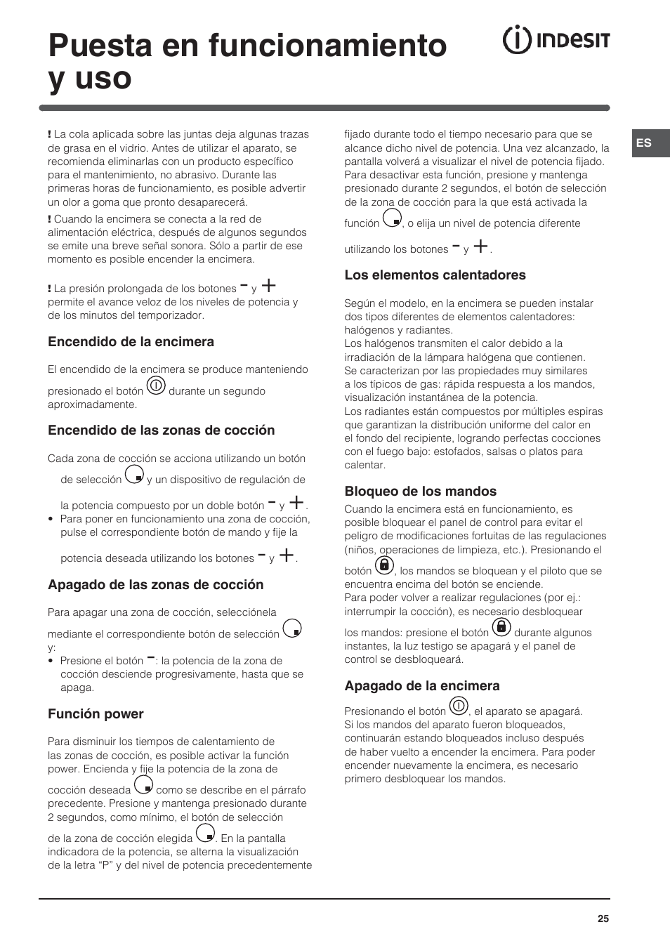 Puesta en funcionamiento y uso | Indesit VRA 640 X User Manual | Page 25 / 80
