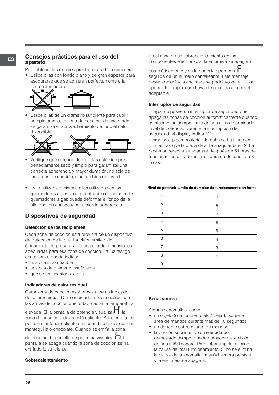 Consejos prácticos para el uso del aparato, Dispositivos de seguridad | Indesit VRA 640 X User Manual | Page 26 / 80