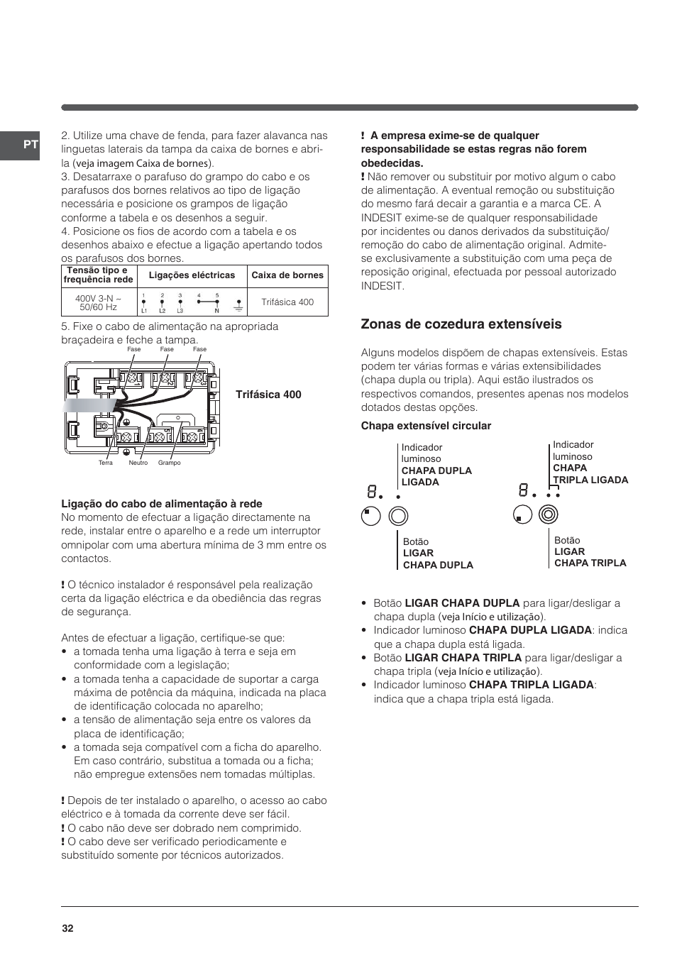 Zonas de cozedura extensíveis | Indesit VRA 640 X User Manual | Page 32 / 80