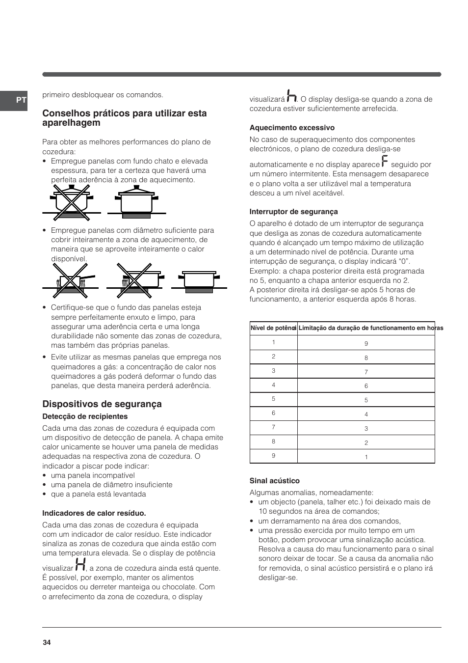 Conselhos práticos para utilizar esta aparelhagem, Dispositivos de segurança | Indesit VRA 640 X User Manual | Page 34 / 80