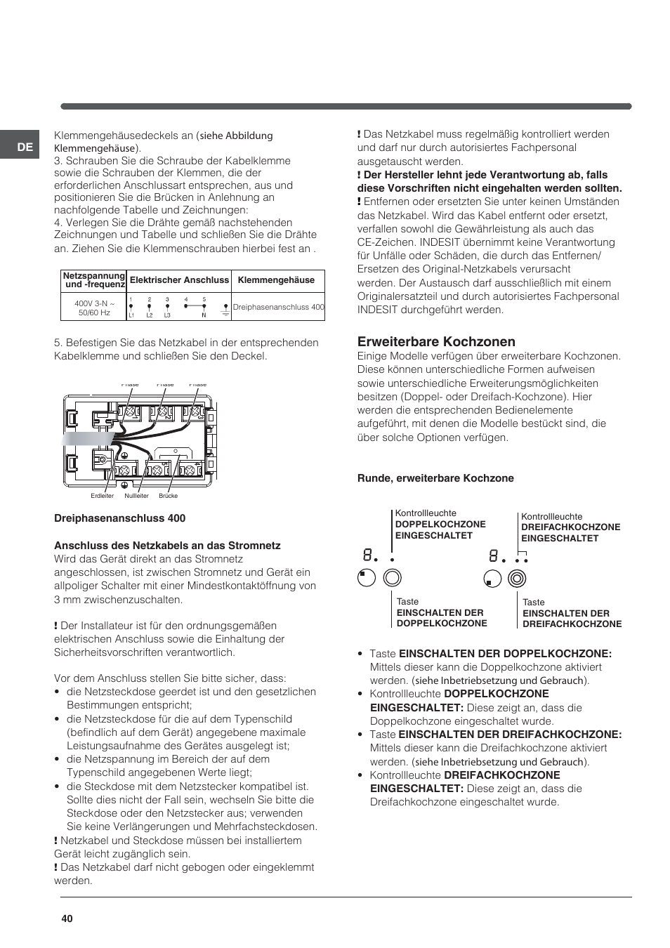 Erweiterbare kochzonen | Indesit VRA 640 X User Manual | Page 40 / 80