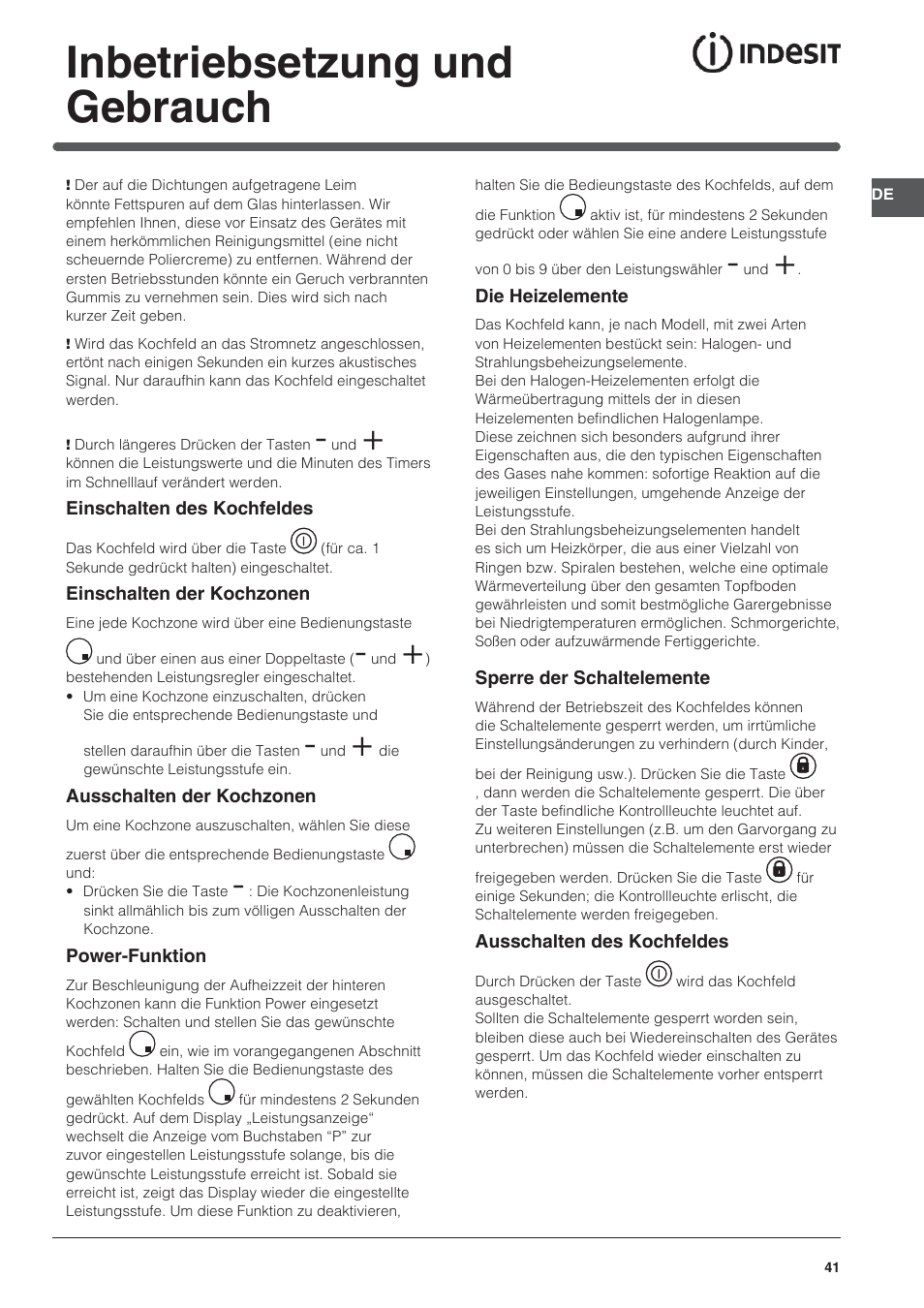 Inbetriebsetzung und gebrauch | Indesit VRA 640 X User Manual | Page 41 / 80