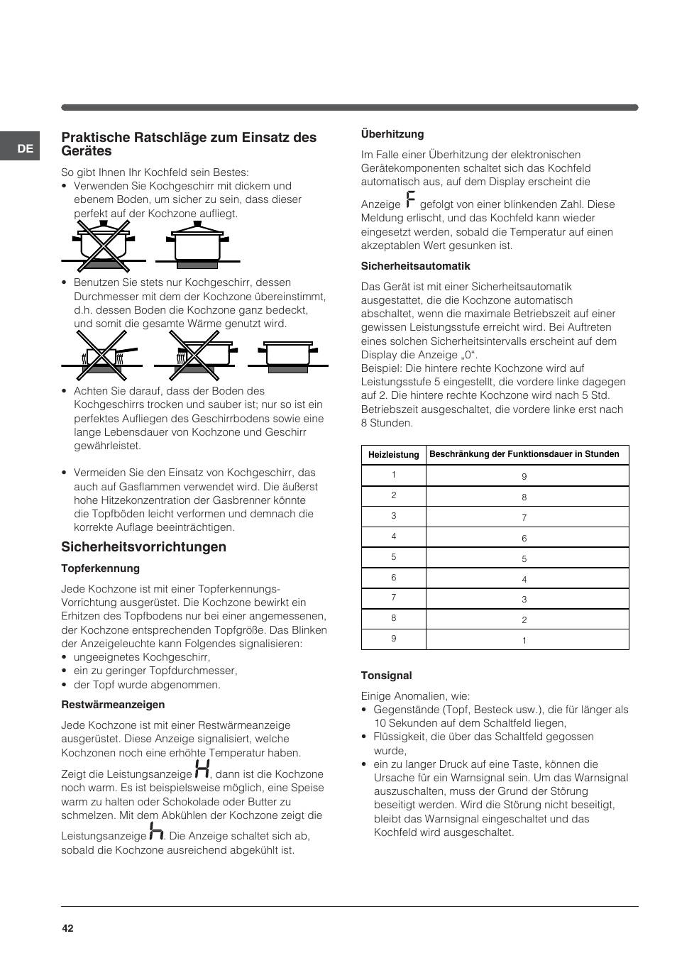 Praktische ratschläge zum einsatz des gerätes, Sicherheitsvorrichtungen | Indesit VRA 640 X User Manual | Page 42 / 80