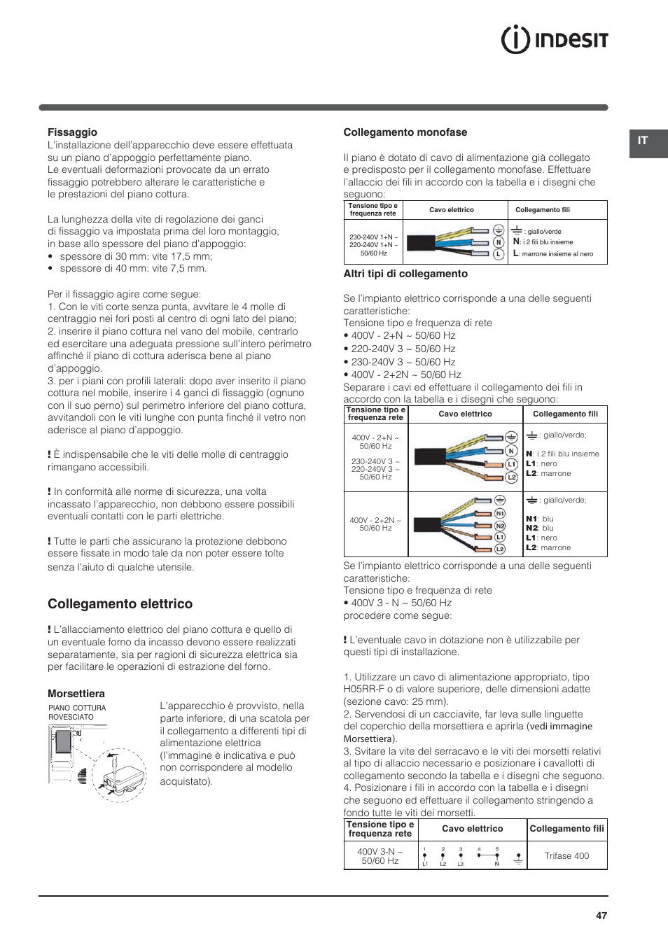 Collegamento elettrico | Indesit VRA 640 X User Manual | Page 47 / 80