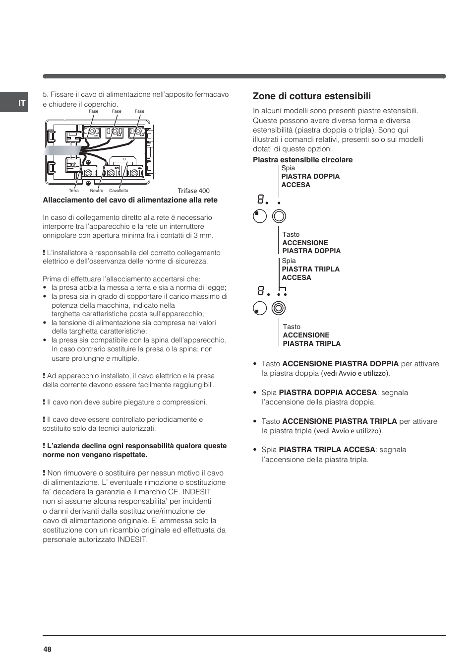 Zone di cottura estensibili | Indesit VRA 640 X User Manual | Page 48 / 80