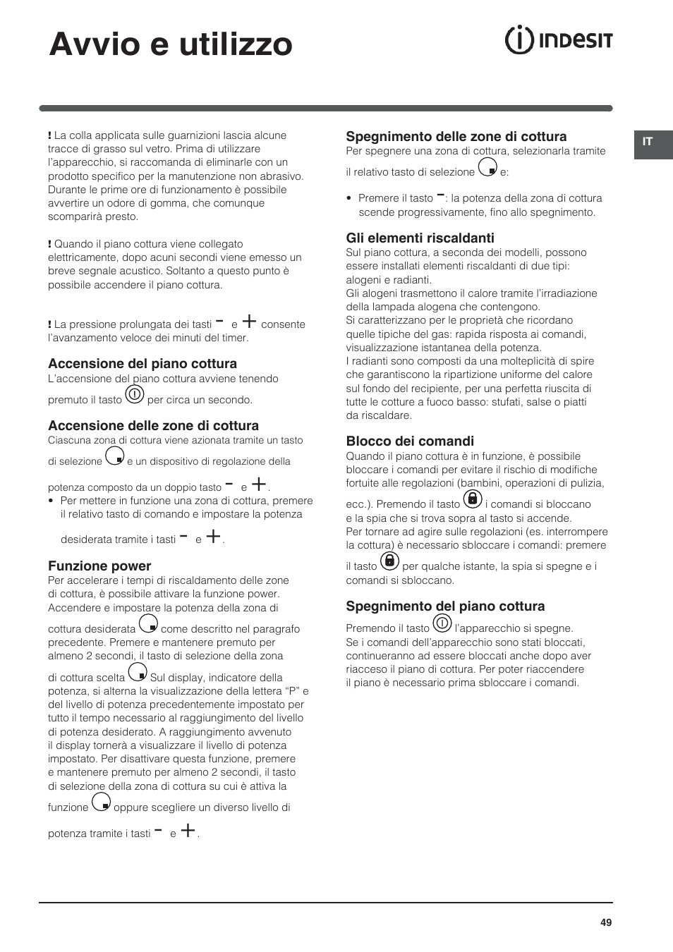 Avvio e utilizzo | Indesit VRA 640 X User Manual | Page 49 / 80