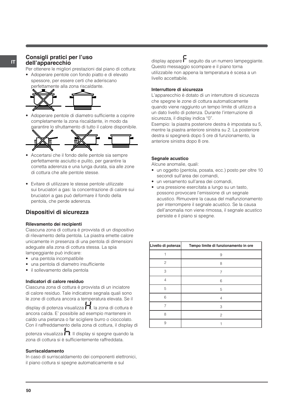 Consigli pratici per l’uso dell’apparecchio, Dispositivi di sicurezza | Indesit VRA 640 X User Manual | Page 50 / 80