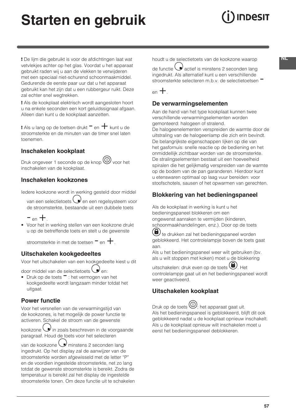 Starten en gebruik | Indesit VRA 640 X User Manual | Page 57 / 80