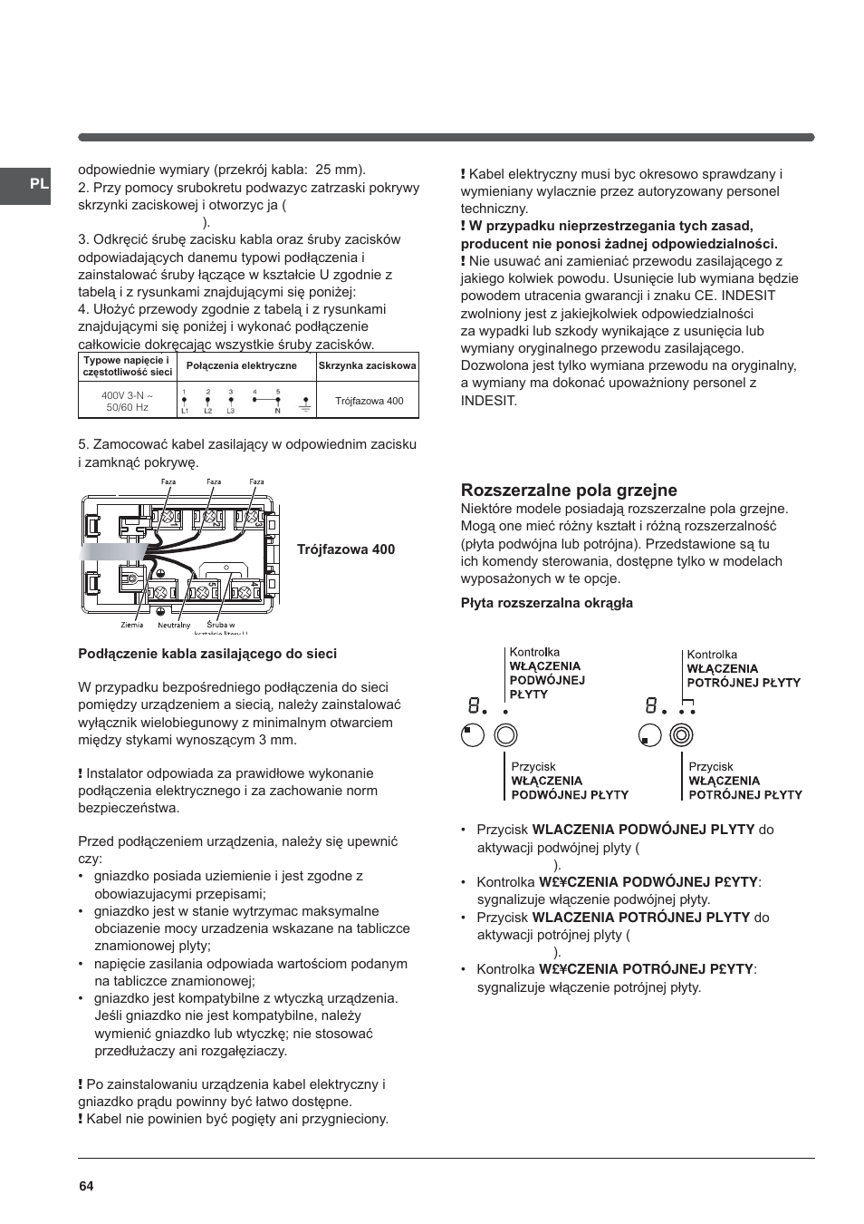 Rozszerzalne pola grzejne | Indesit VRA 640 X User Manual | Page 64 / 80