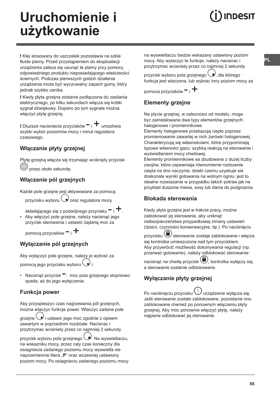 Uruchomienie i użytkowanie | Indesit VRA 640 X User Manual | Page 65 / 80