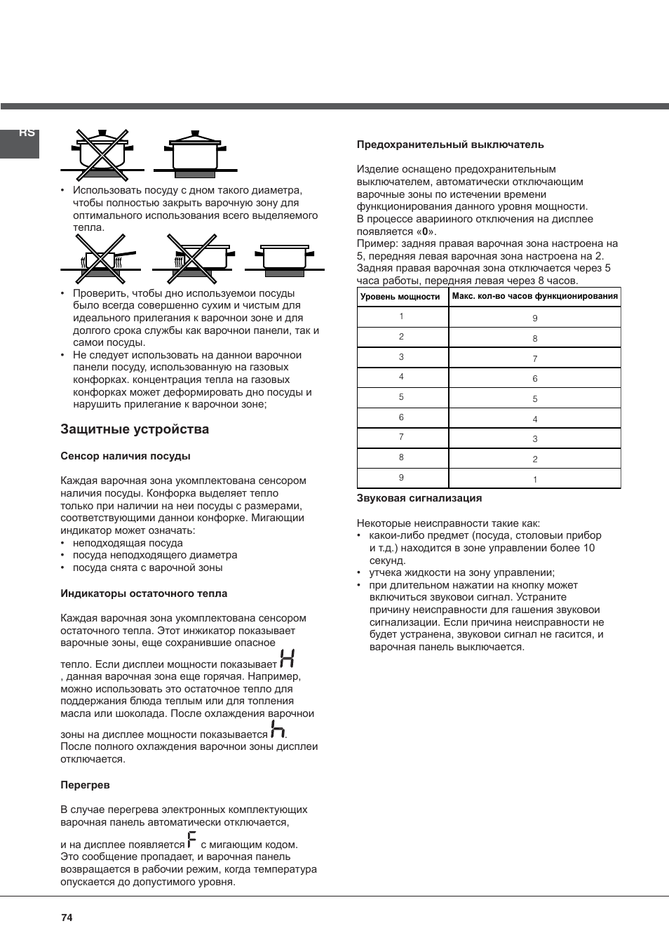 Защитные устройства | Indesit VRA 640 X User Manual | Page 74 / 80