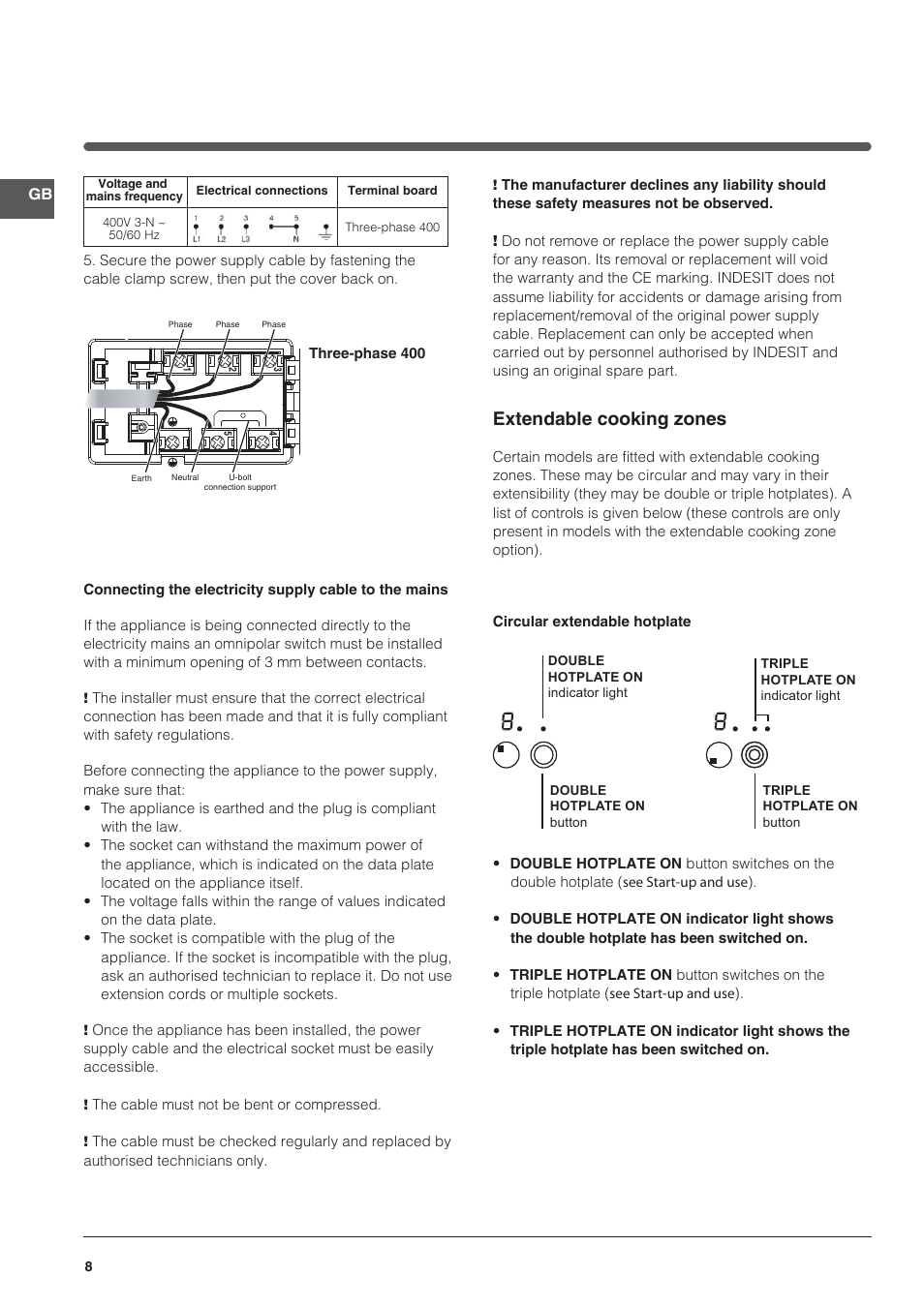 Extendable cooking zones | Indesit VRA 640 X User Manual | Page 8 / 80