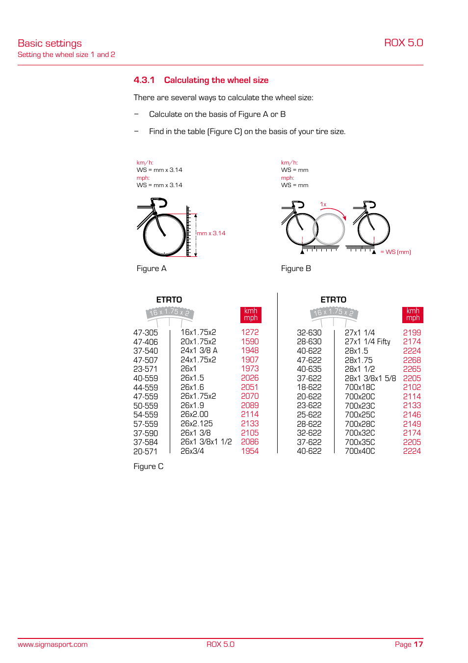 Basic settings rox 5.0 | SIGMA ROX 5.0 User Manual | Page 17 / 40