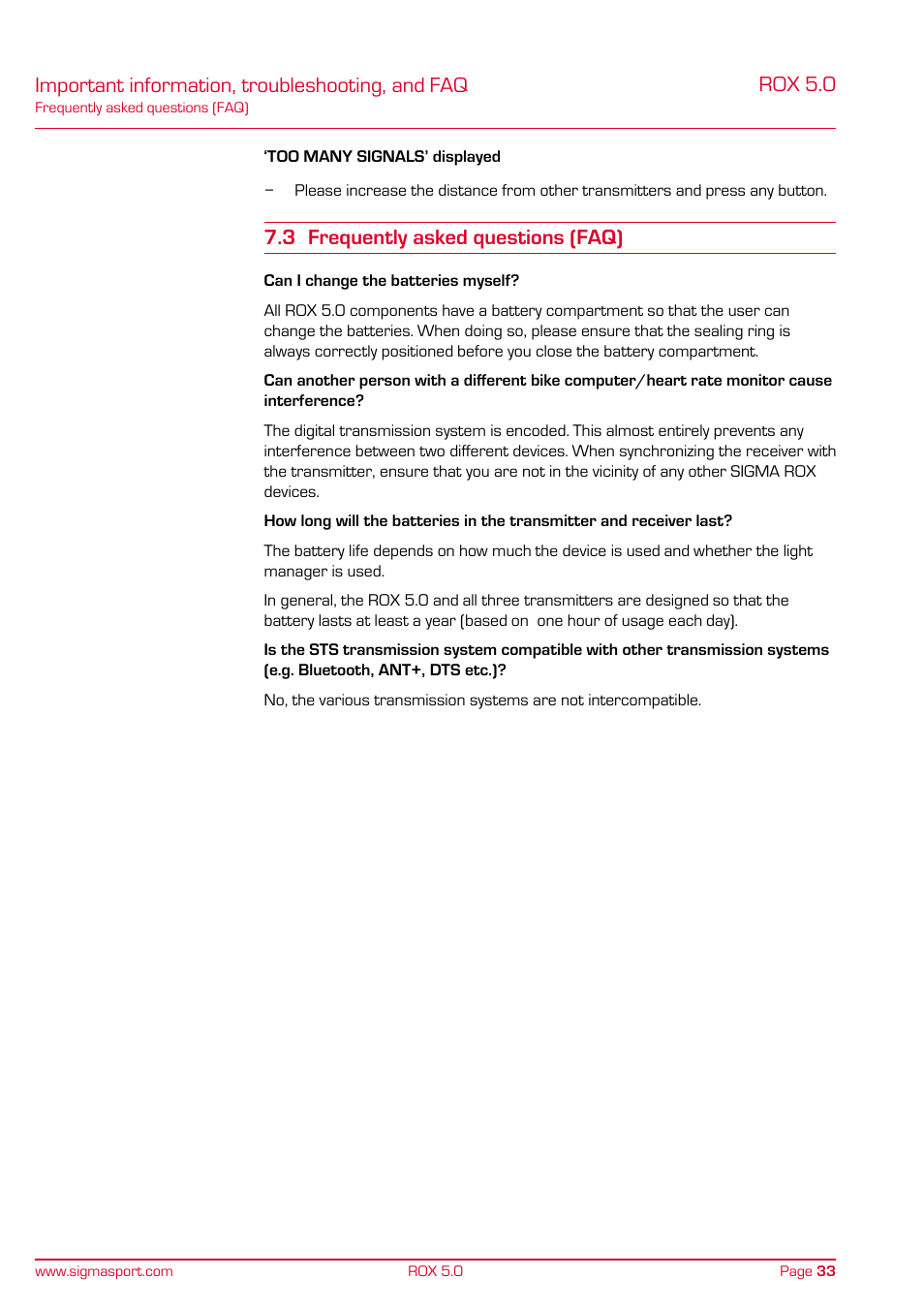 3 frequently asked questions (faq) | SIGMA ROX 5.0 User Manual | Page 33 / 40