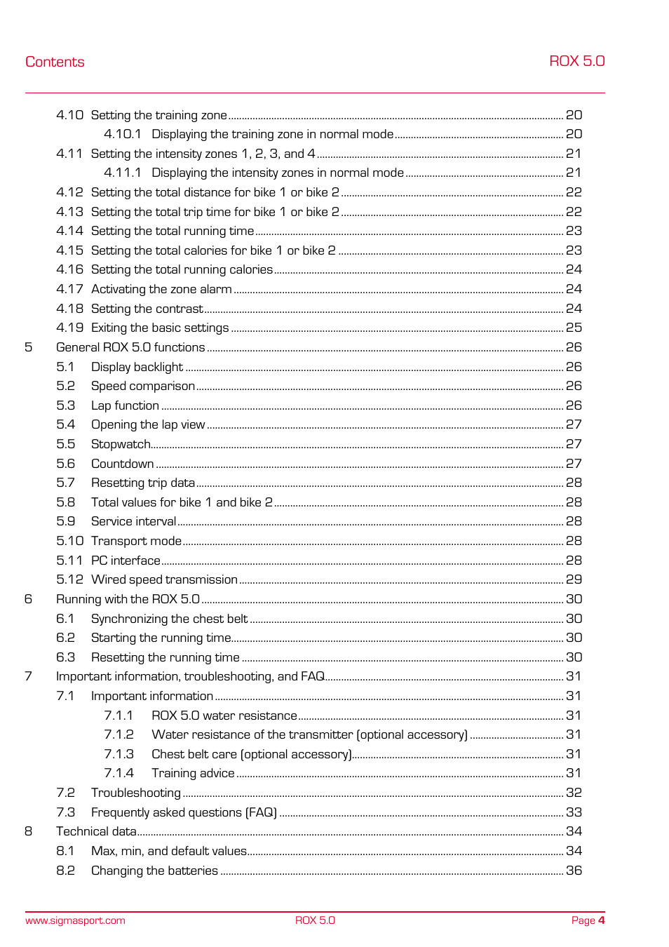 SIGMA ROX 5.0 User Manual | Page 4 / 40