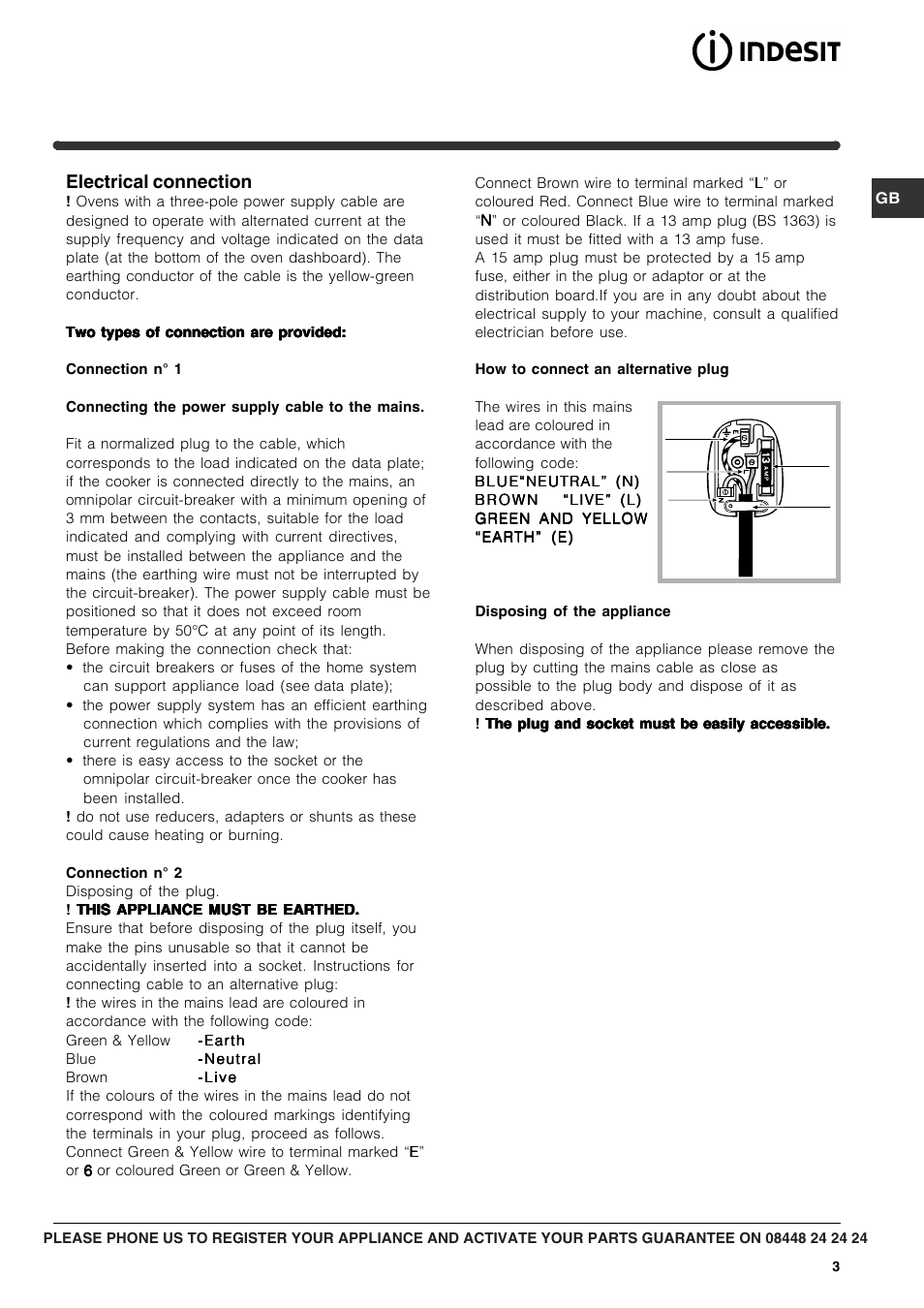 Electrical connection | Indesit IF 51 K.A IX UK User Manual | Page 3 / 12