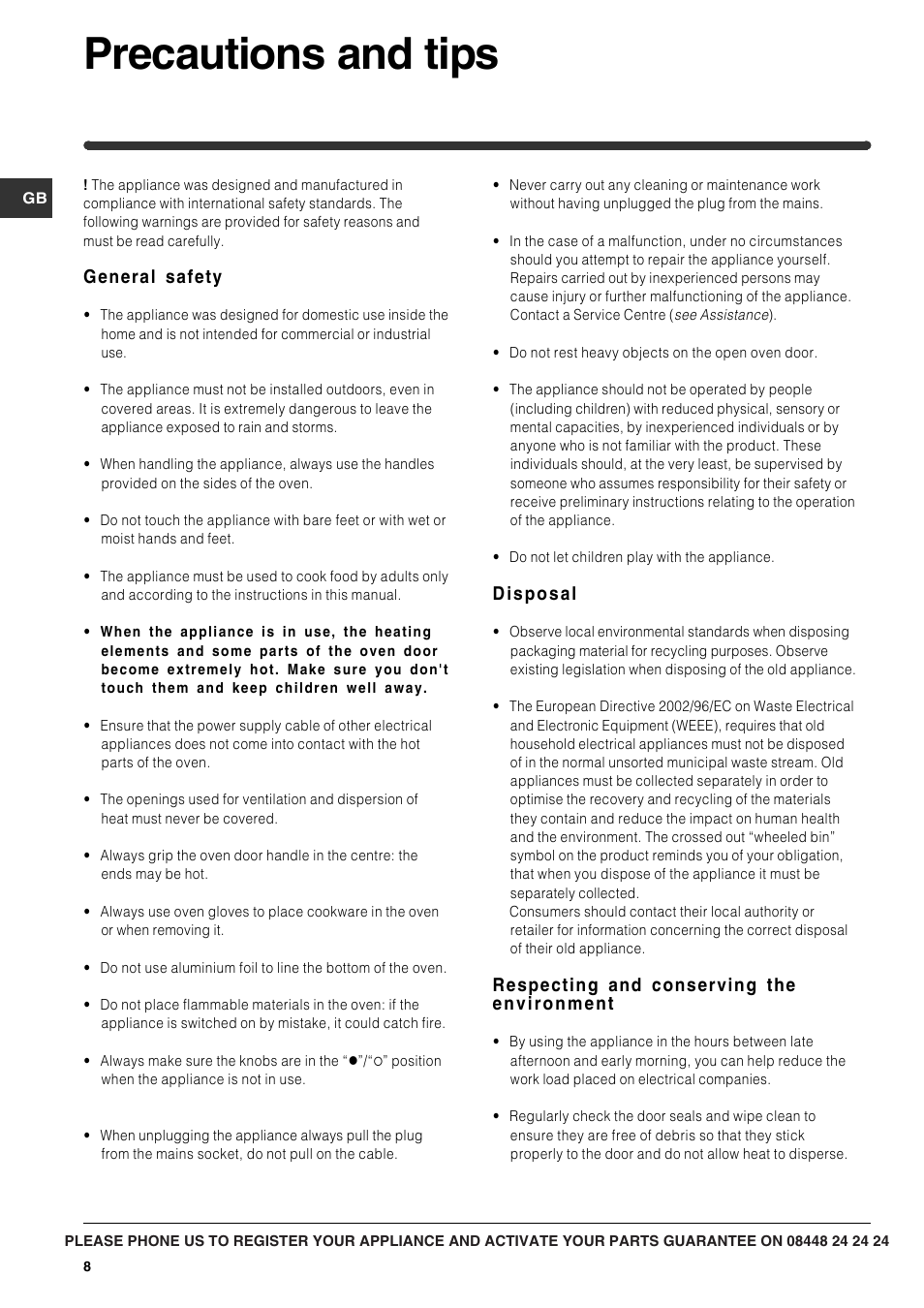 Precautions and tips | Indesit IF 51 K.A IX UK User Manual | Page 8 / 12