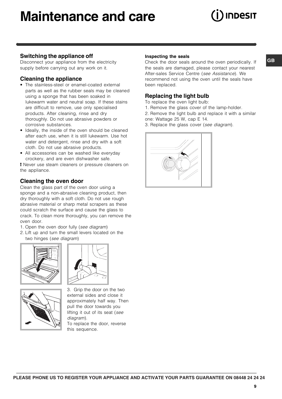 Maintenance and care | Indesit IF 51 K.A IX UK User Manual | Page 9 / 12