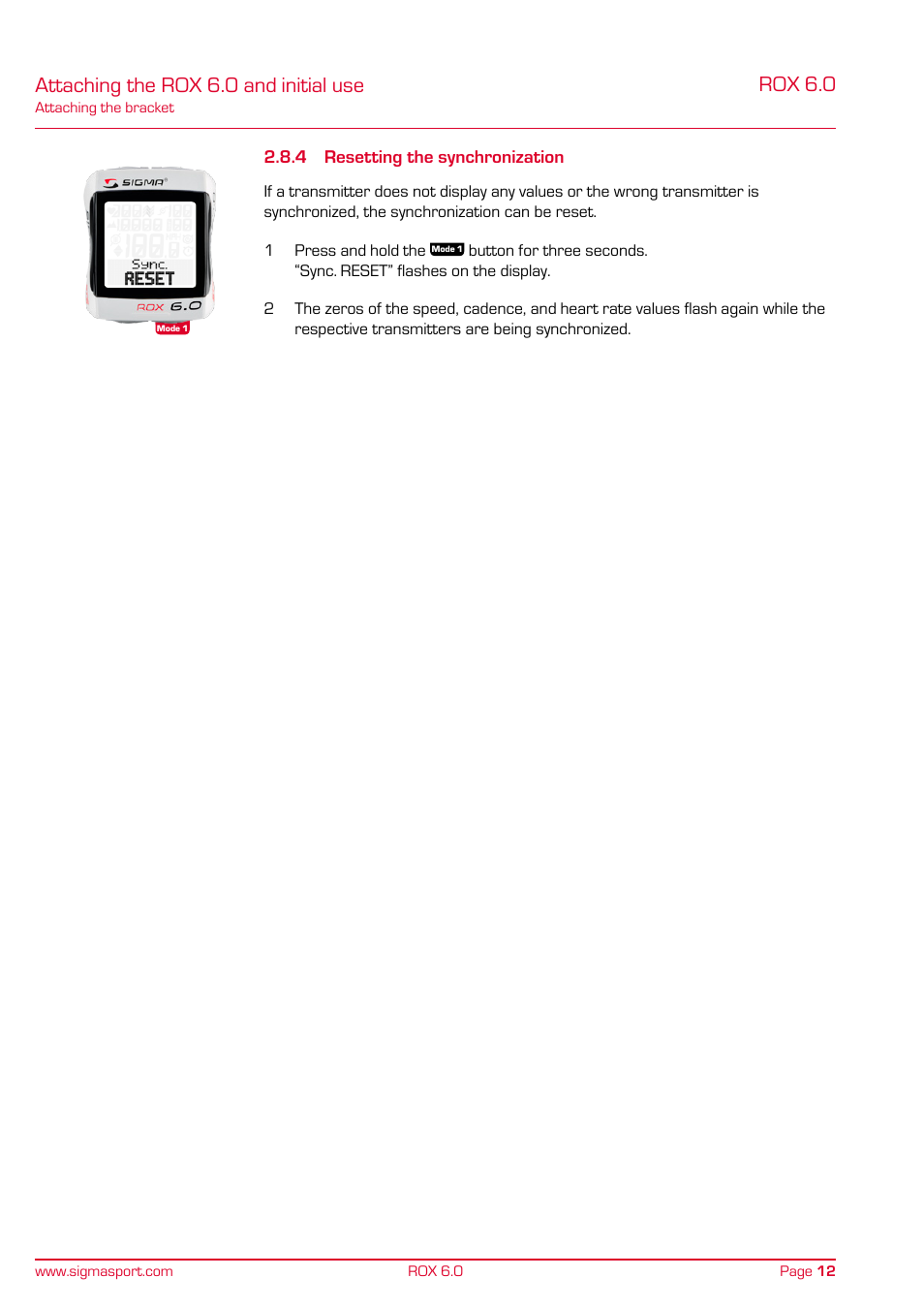 Rox 6.0, Attaching the rox 6.0 and initial use | SIGMA ROX 6.0 CAD User Manual | Page 12 / 42