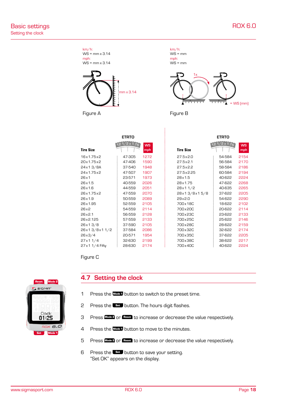 Rox 6.0, Basic settings, 7 setting the clock | SIGMA ROX 6.0 CAD User Manual | Page 18 / 42