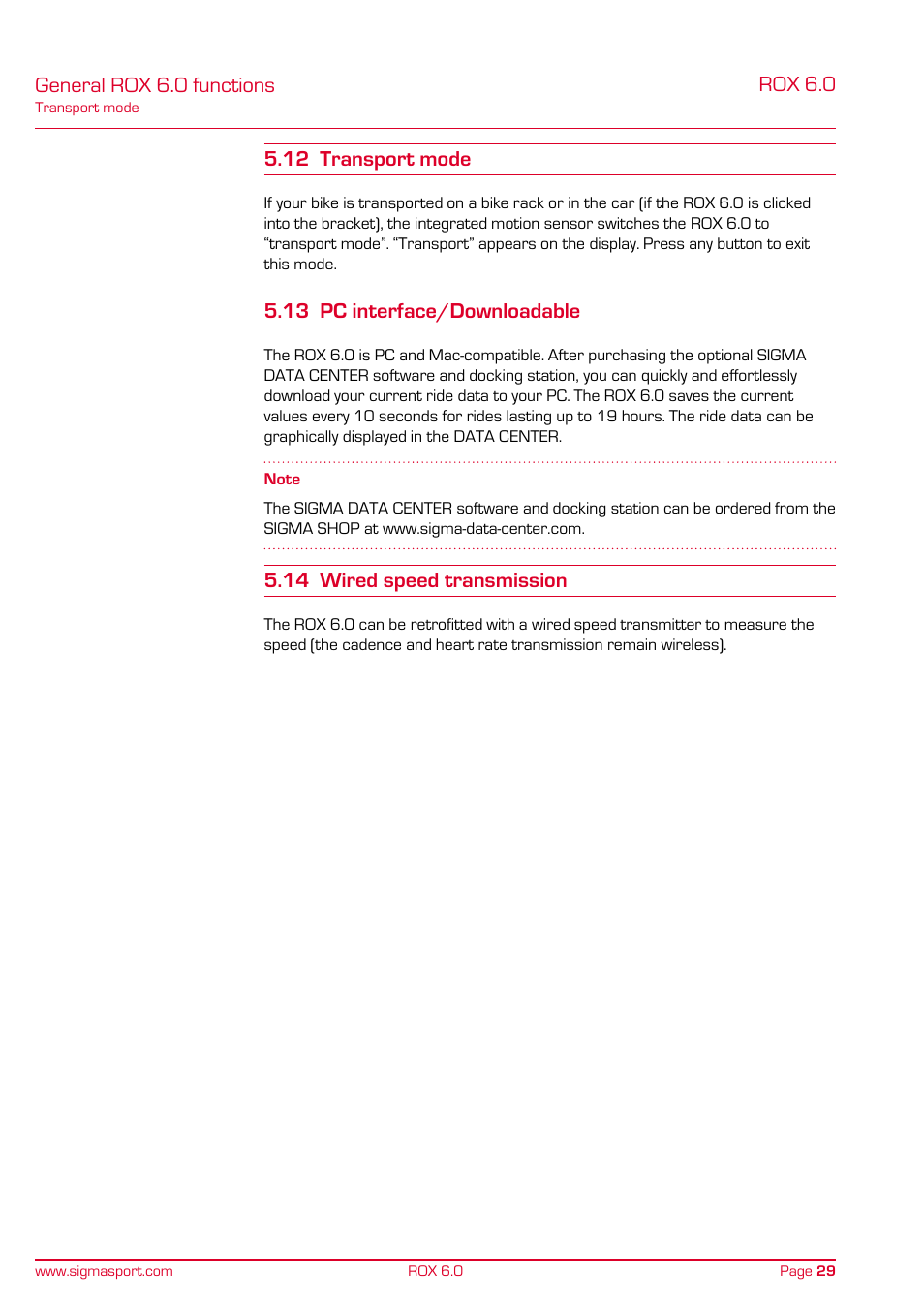 Rox 6.0, 13 pc interface/downloadable, 14 wired speed transmission | SIGMA ROX 6.0 CAD User Manual | Page 29 / 42