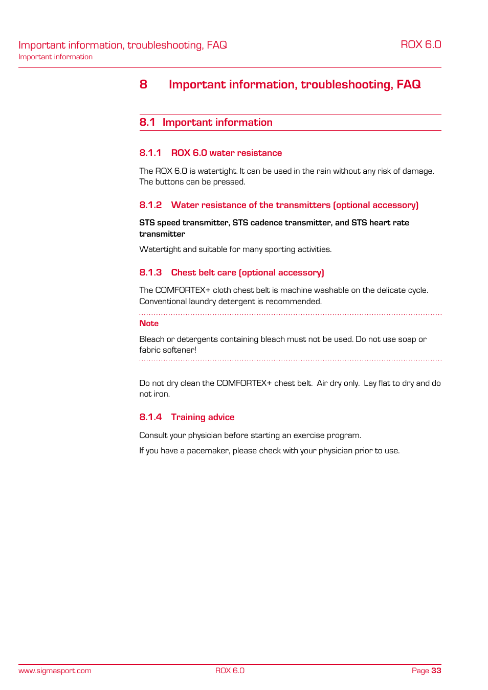 8important information, troubleshooting, faq | SIGMA ROX 6.0 CAD User Manual | Page 33 / 42