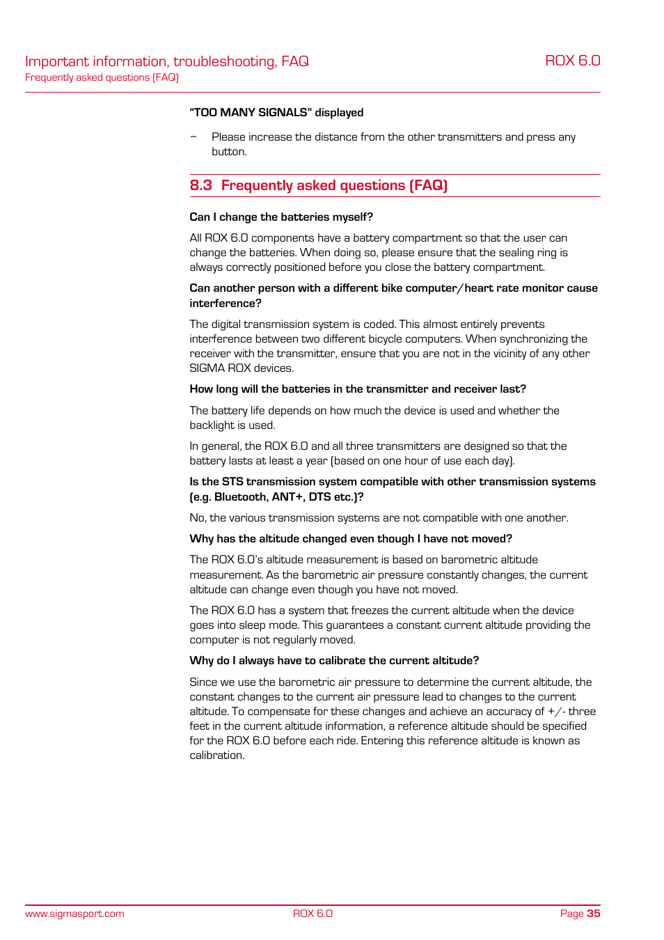 Rox 6.0, Important information, troubleshooting, faq, 3 frequently asked questions (faq) | SIGMA ROX 6.0 CAD User Manual | Page 35 / 42