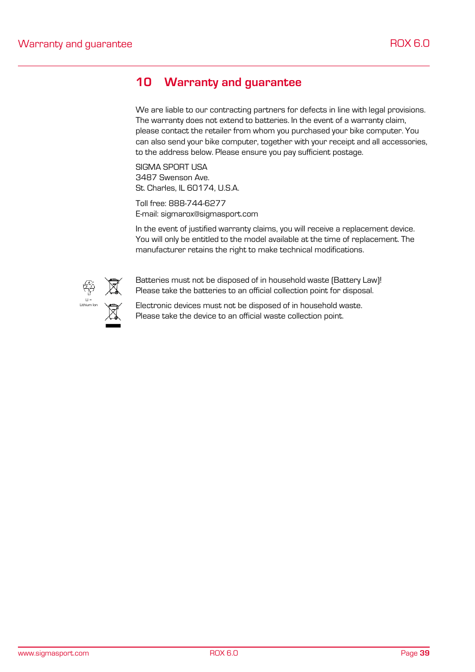 10 warranty and guarantee, Rox 6.0, Warranty and guarantee | SIGMA ROX 6.0 CAD User Manual | Page 39 / 42
