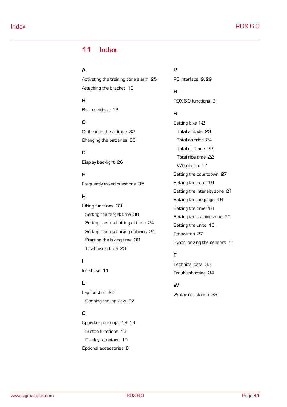 11 index, Rox 6.0, Index | SIGMA ROX 6.0 CAD User Manual | Page 41 / 42