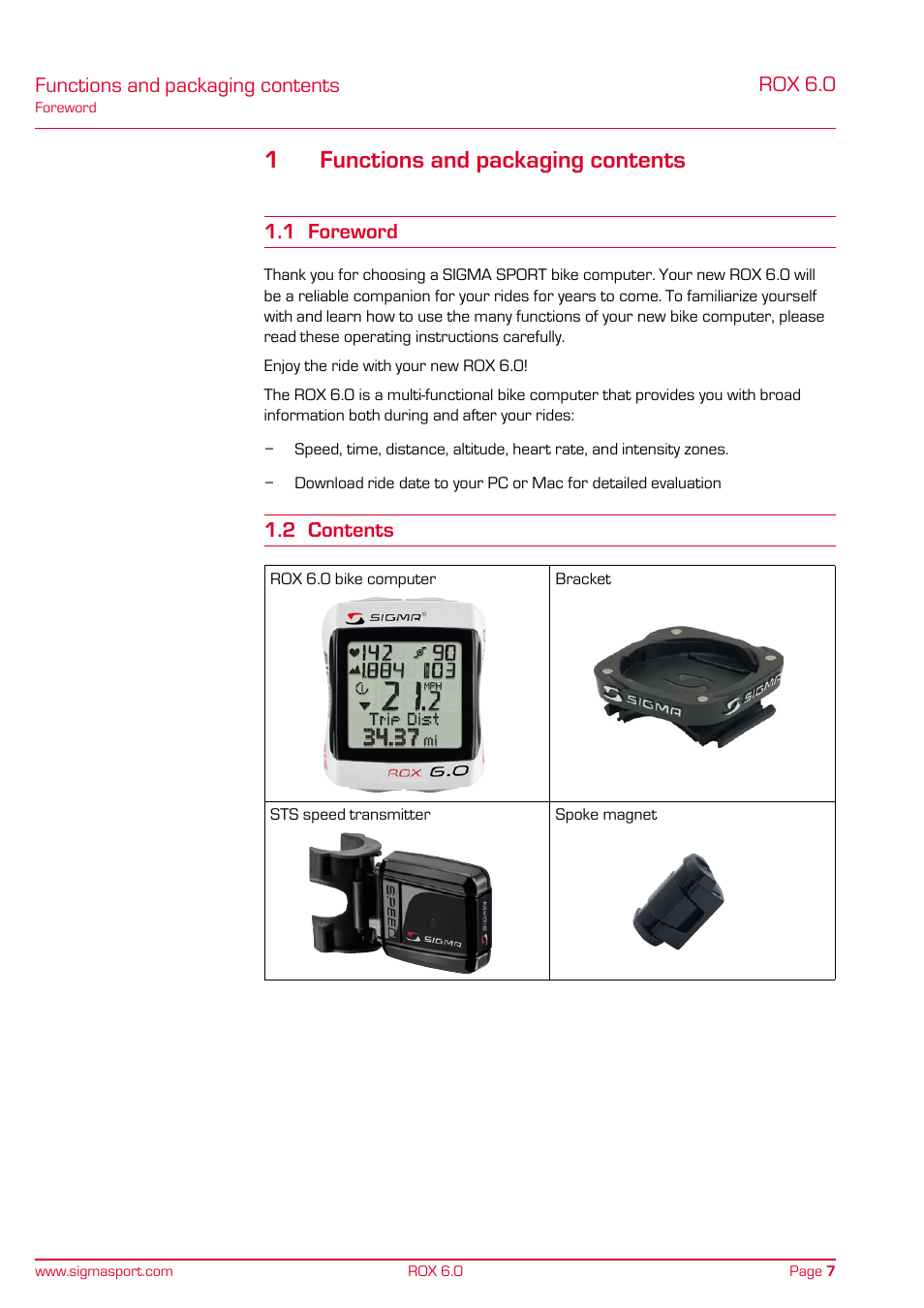 1functions and packaging contents, Rox 6.0, Functions and packaging contents | 1 foreword, 2 contents | SIGMA ROX 6.0 CAD User Manual | Page 7 / 42