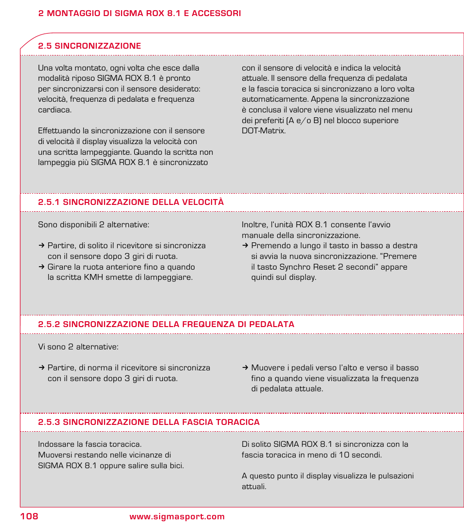 SIGMA ROX 8.1 User Manual | Page 108 / 172